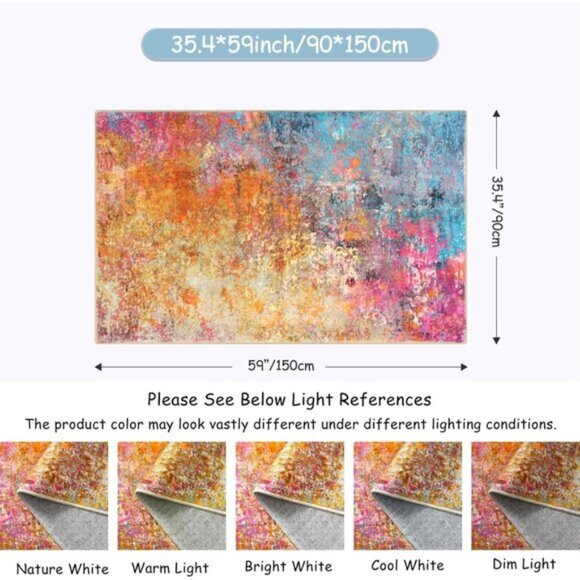Burnt Orange Teal Black Area Rug 3x5 Washable Rug Non Slip  3x5 Modern Abstract Area Rug, Washable Colorful Non-Slip Carpet for Home & Room